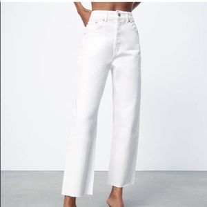 Zara white jeans wide leg raw hem